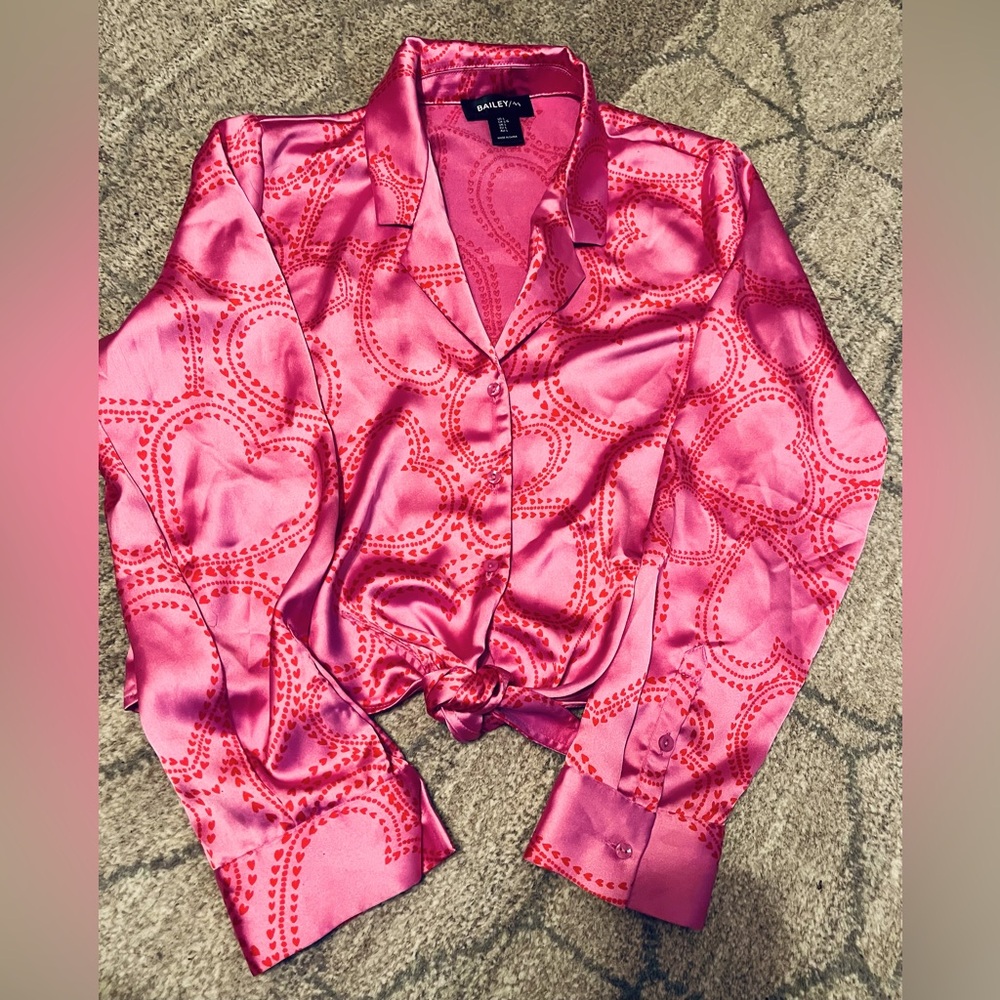 Satin Pink Button-Up Shirt